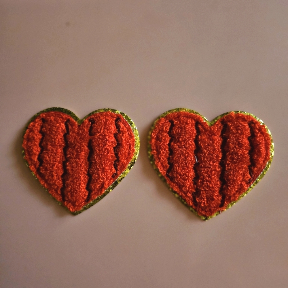 Valentine's 2 Piece Red Heart Glitter Trim Iron Patches